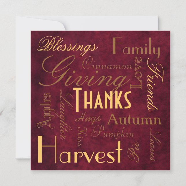 Red "Giving Thanks" Thanksgiving  Invitation (Front)