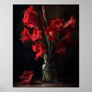 Red Gladiolus Flowers Art Print Poster