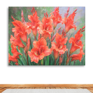 Red Gladiolus Flowers Elegant Floral Garden Blooms Canvas Print