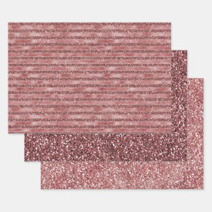 Red Glam Glitter Stripes        Wrapping Paper Sheet