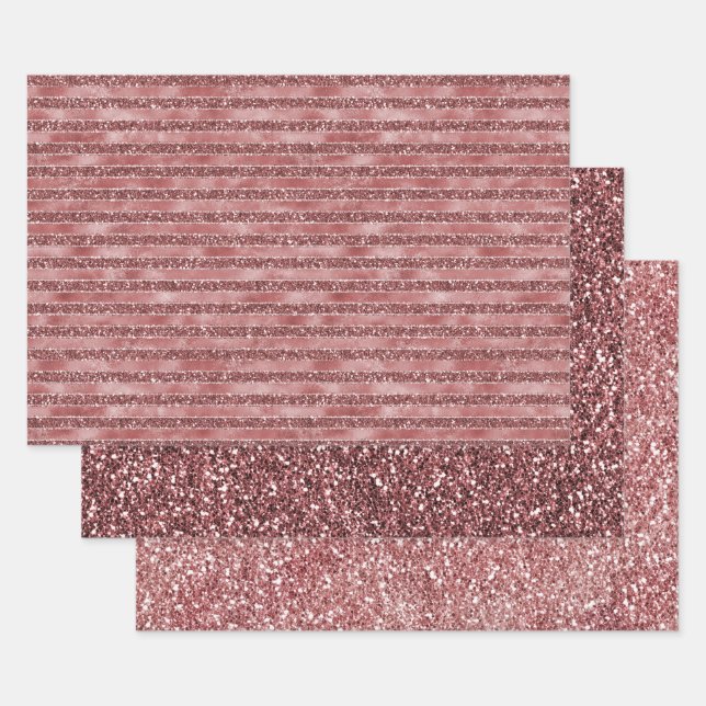 Red Glam Glitter Stripes        Wrapping Paper Sheet (Set)