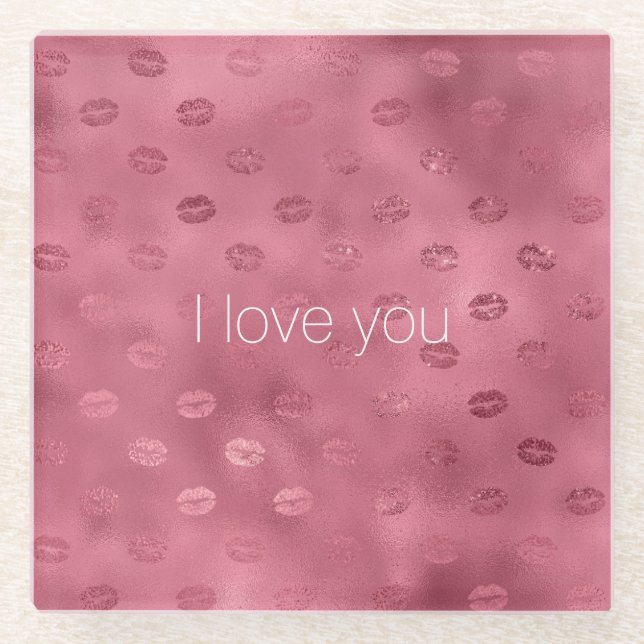 Red Glam Glitzy Lips Kisses Love Glass Coaster (Front)