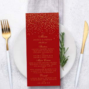 Red & Glam Gold Confetti Wedding Menu