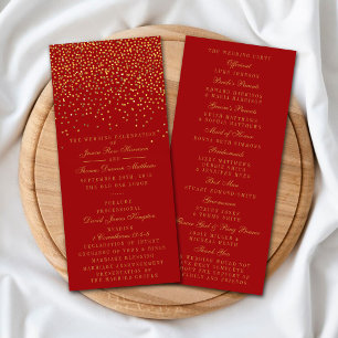 Red & Glam Gold Confetti Wedding Program Programme