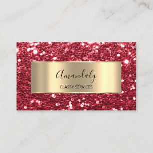 Red Glam Gold Frame Chunky Glitter QR Code Logo    Business Card