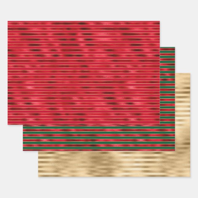 Red Glam Gold Glam Stripes Wrapping Paper Sheet (Set)