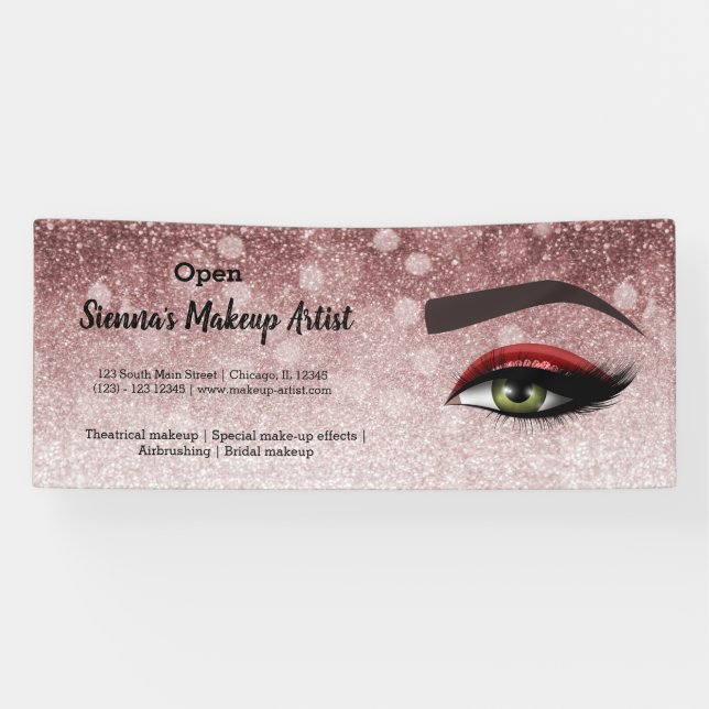Red glam lashes eyes | makeup artist banner (Horizontal)