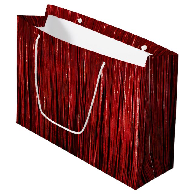 Red Glam Tinsel Stripes Large Gift Bag (Front Angled)