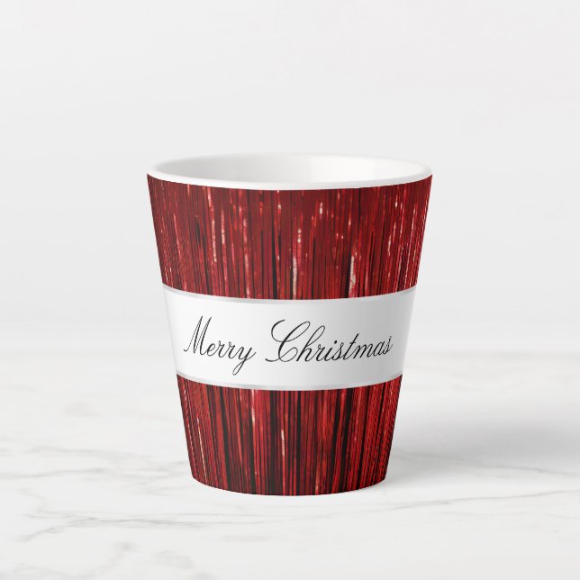 Red Glam Tinsel Stripes Latte Mug (Front)
