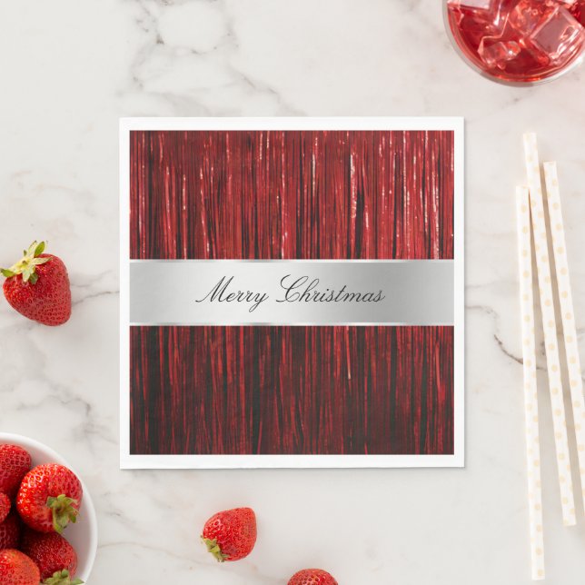 Red Glam Tinsel Stripes Napkin (Insitu)