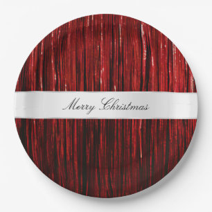 Red Glam Tinsel Stripes Paper Plate