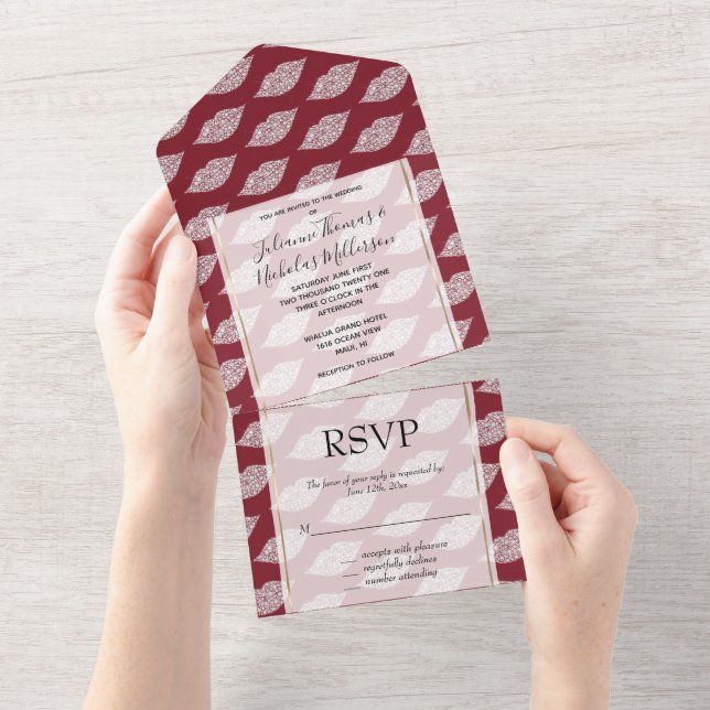 Red Glam White Diamond Lips All In One Invitation (Tearaway)