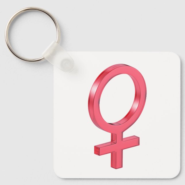Red glass female gender sign key ring (Front)