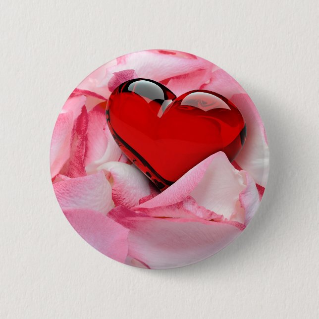 Red Glass Heart Rose Petals 6 Cm Round Badge (Front)