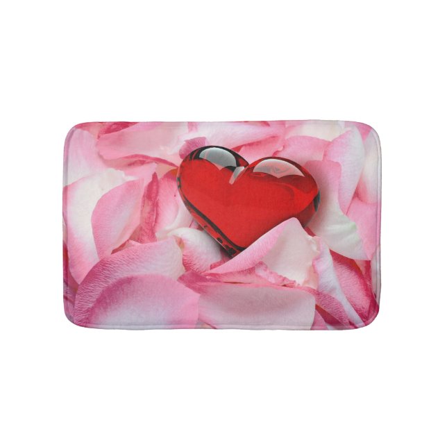 Red Glass Heart Rose Petals Bath Mat (Front)