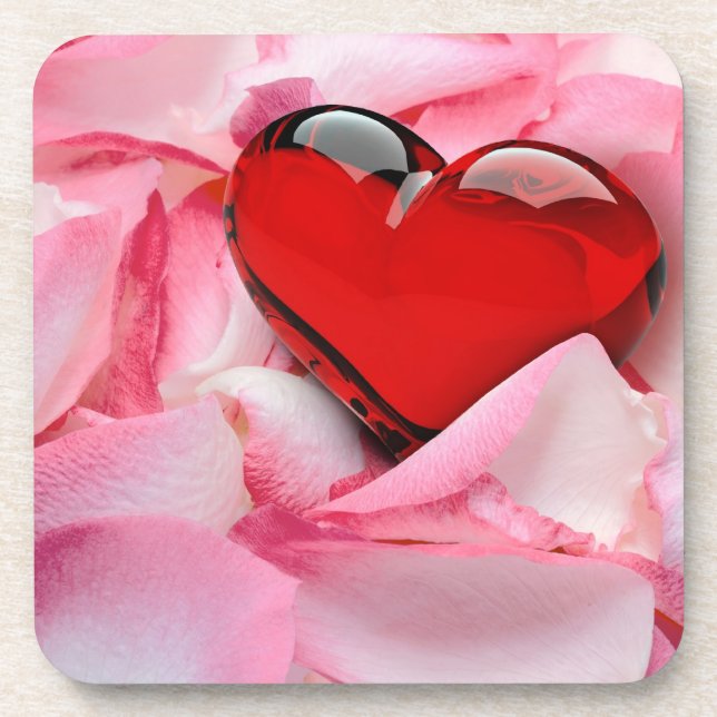 Red Glass Heart Rose Petals Coaster (Front)