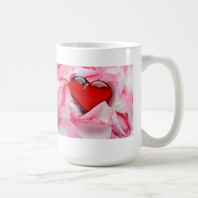 Red Glass Heart Rose Petals Coffee Mug (Right)