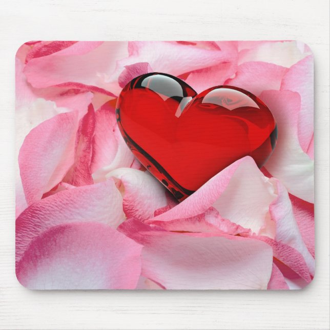 Red Glass Heart Rose Petals Mouse Mat (Front)