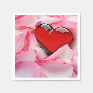 Red Glass Heart Rose Petals Napkin