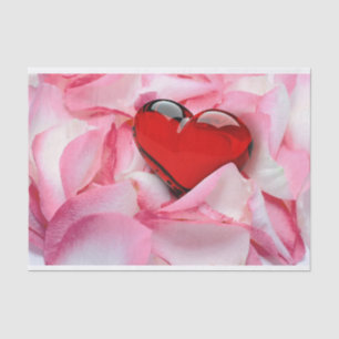 Red Glass Heart Rose Petals Tissue Paper