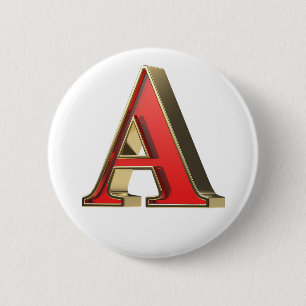 Red glass letter A 6 Cm Round Badge
