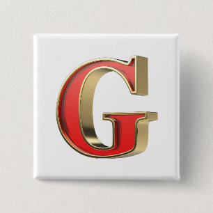 Red glass letter G 15 Cm Square Badge