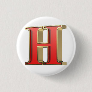 Red glass letter H 3 Cm Round Badge
