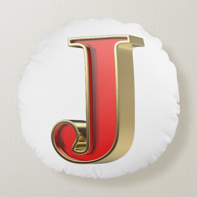 Red glass letter J Round Cushion (Front)