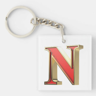 Red glass letter N Key Ring