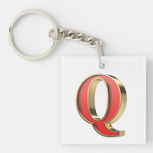 Red glass letter Q Key Ring