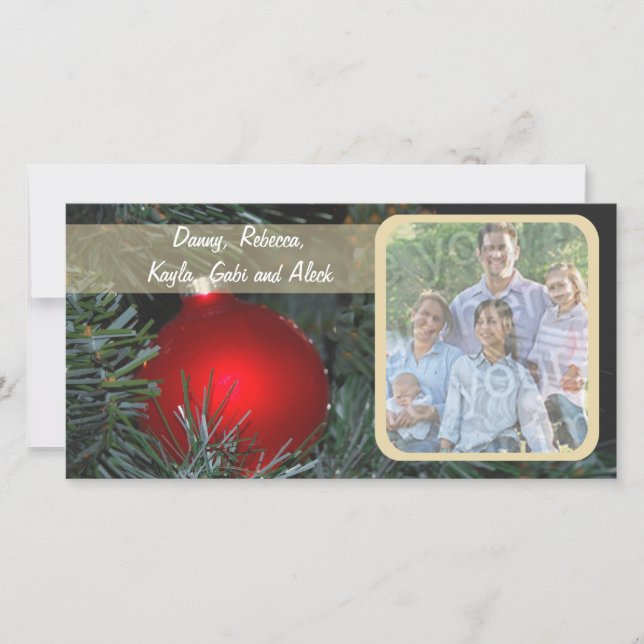 Red Glass Ornament In A Tree Photo Card (Front)