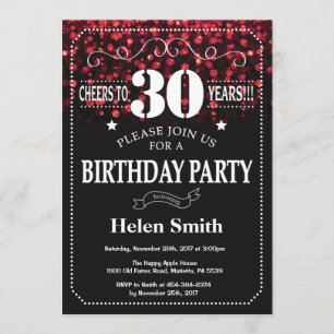 Red Glitter 30th Birthday Invitation