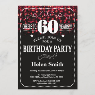 Red Glitter 60th Birthday Invitation