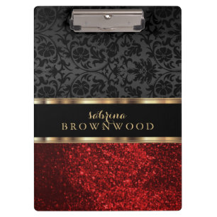 Red Glitter and Black Damask  Clipboard