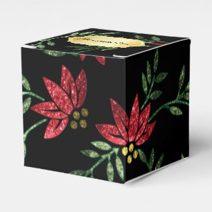 Red Glitter and Black Floral Favour Box