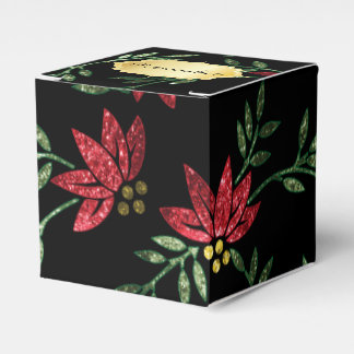 Red Glitter and Black Floral Favour Box