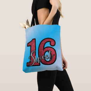 Red Glitter And Blue Gradient Background Tote Bag