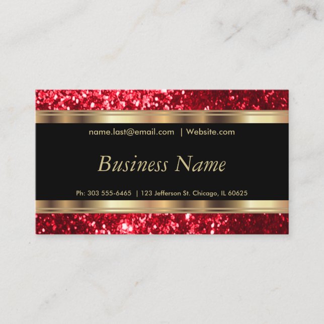 Red Glitter and Elegant Gold Business Card (Front)