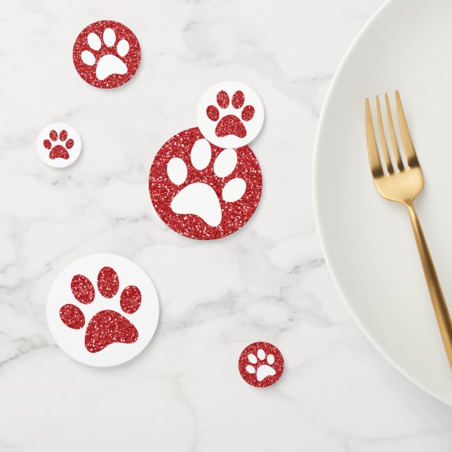 Red Glitter Animal Mascot Paw Print Table Confetti (Group)