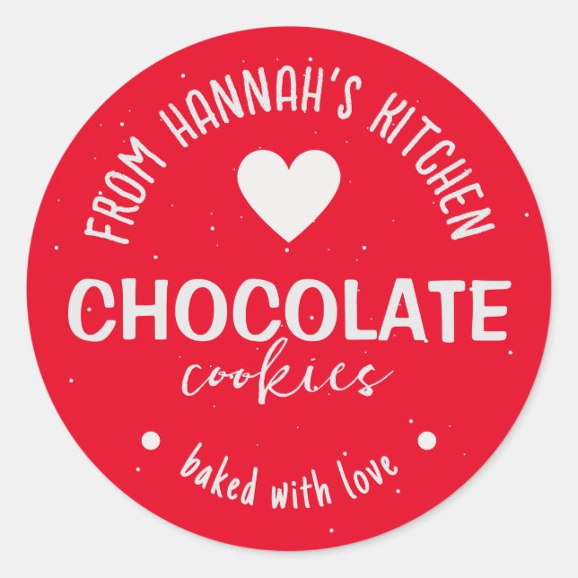 Red Glitter Background Baked With Love Classic Round Sticker (Front)