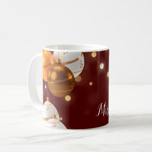 Red Glitter Background With Christmas Balls Coffee Mug