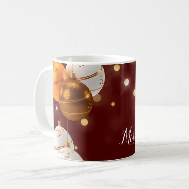 Red Glitter Background With Christmas Balls  Coffee Mug (Front Left)