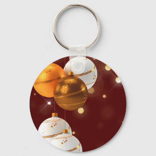 Red Glitter Background With Christmas Balls Key Ring