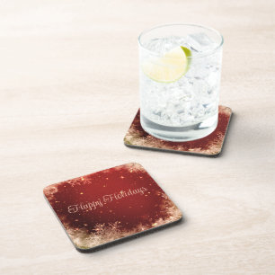 Red Glitter Background With Snowflakes Coaster