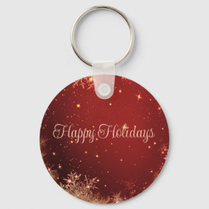 Red Glitter Background With Snowflakes Key Ring