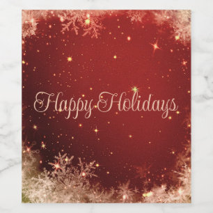 Red Glitter Background With Snowflakes Wine Label