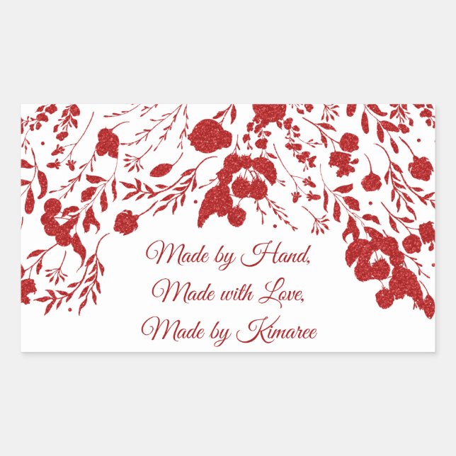 Red Glitter Berry Frame Christmas Rectangular Sticker (Front)