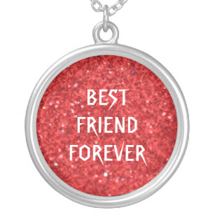 Red Glitter Best Friends Forever Silver Plated Necklace