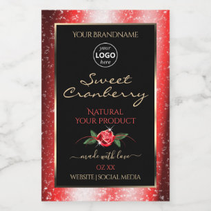 Red Glitter Black Product Labels Red Rose Add Logo