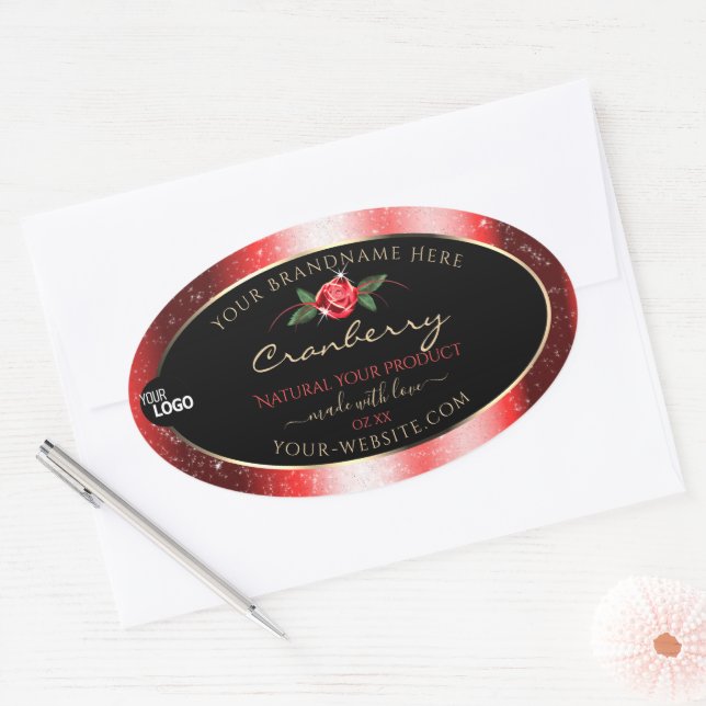 Red Glitter Black Product Labels Red Rose Add Logo (Envelope)
